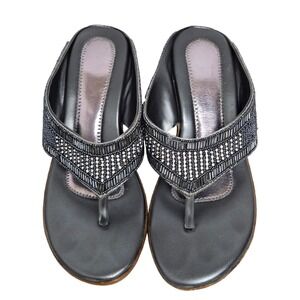 ICE‎ Beaded Wedge Sandals Women's Size 36 Gray Rhinestone Slip On Summer Shoes